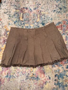 Plaid Pleated Mini Skirt in Brown